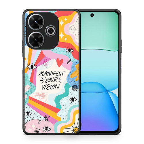 Θήκη Xiaomi Redmi 13 Manifest Your Vision από τη Smartfits με σχέδιο στο πίσω μέρος και μαύρο περίβλημα | Xiaomi Redmi 13 Manifest Your Vision case with colorful back and black bezels