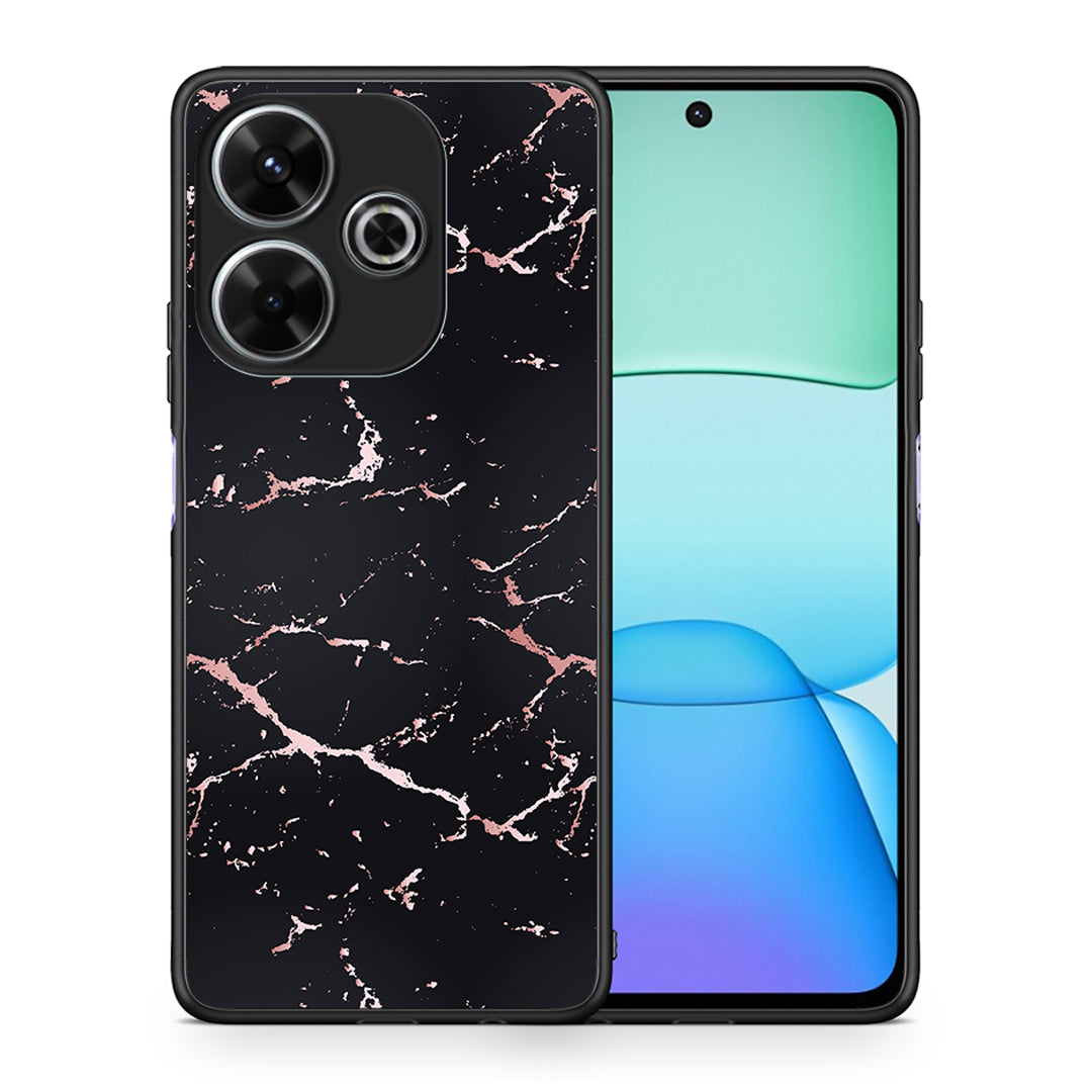 Θήκη Xiaomi Redmi 13 Black Rosegold Marble από τη Smartfits με σχέδιο στο πίσω μέρος και μαύρο περίβλημα | Xiaomi Redmi 13 Black Rosegold Marble case with colorful back and black bezels
