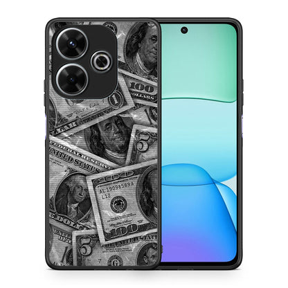 Θήκη Xiaomi Redmi 13 Money Dollars από τη Smartfits με σχέδιο στο πίσω μέρος και μαύρο περίβλημα | Xiaomi Redmi 13 Money Dollars case with colorful back and black bezels