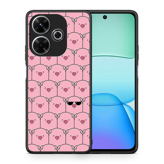 Θήκη Xiaomi Redmi 13 Pig Glasses από τη Smartfits με σχέδιο στο πίσω μέρος και μαύρο περίβλημα | Xiaomi Redmi 13 Pig Glasses case with colorful back and black bezels