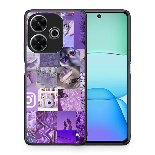 Θήκη Xiaomi Redmi 13 Purple Aesthetic Collage από τη Smartfits με σχέδιο στο πίσω μέρος και μαύρο περίβλημα | Xiaomi Redmi 13 Purple Aesthetic Collage case with colorful back and black bezels