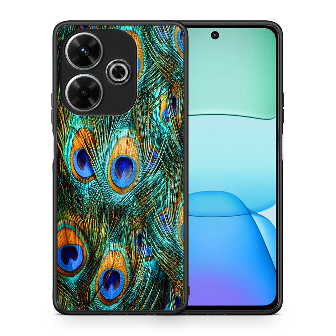 Θήκη Xiaomi Redmi 13 Real Peacock Feathers από τη Smartfits με σχέδιο στο πίσω μέρος και μαύρο περίβλημα | Xiaomi Redmi 13 Real Peacock Feathers case with colorful back and black bezels