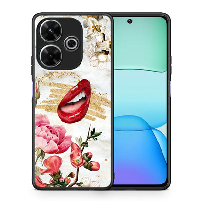 Θήκη Xiaomi Redmi 13 Red Lips από τη Smartfits με σχέδιο στο πίσω μέρος και μαύρο περίβλημα | Xiaomi Redmi 13 Red Lips case with colorful back and black bezels