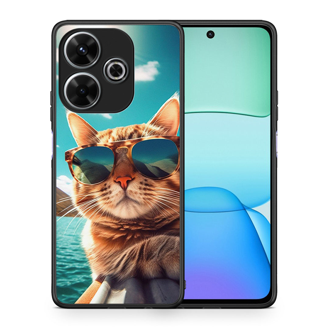 Θήκη Xiaomi Redmi 13 Summer Cat από τη Smartfits με σχέδιο στο πίσω μέρος και μαύρο περίβλημα | Xiaomi Redmi 13 Summer Cat case with colorful back and black bezels