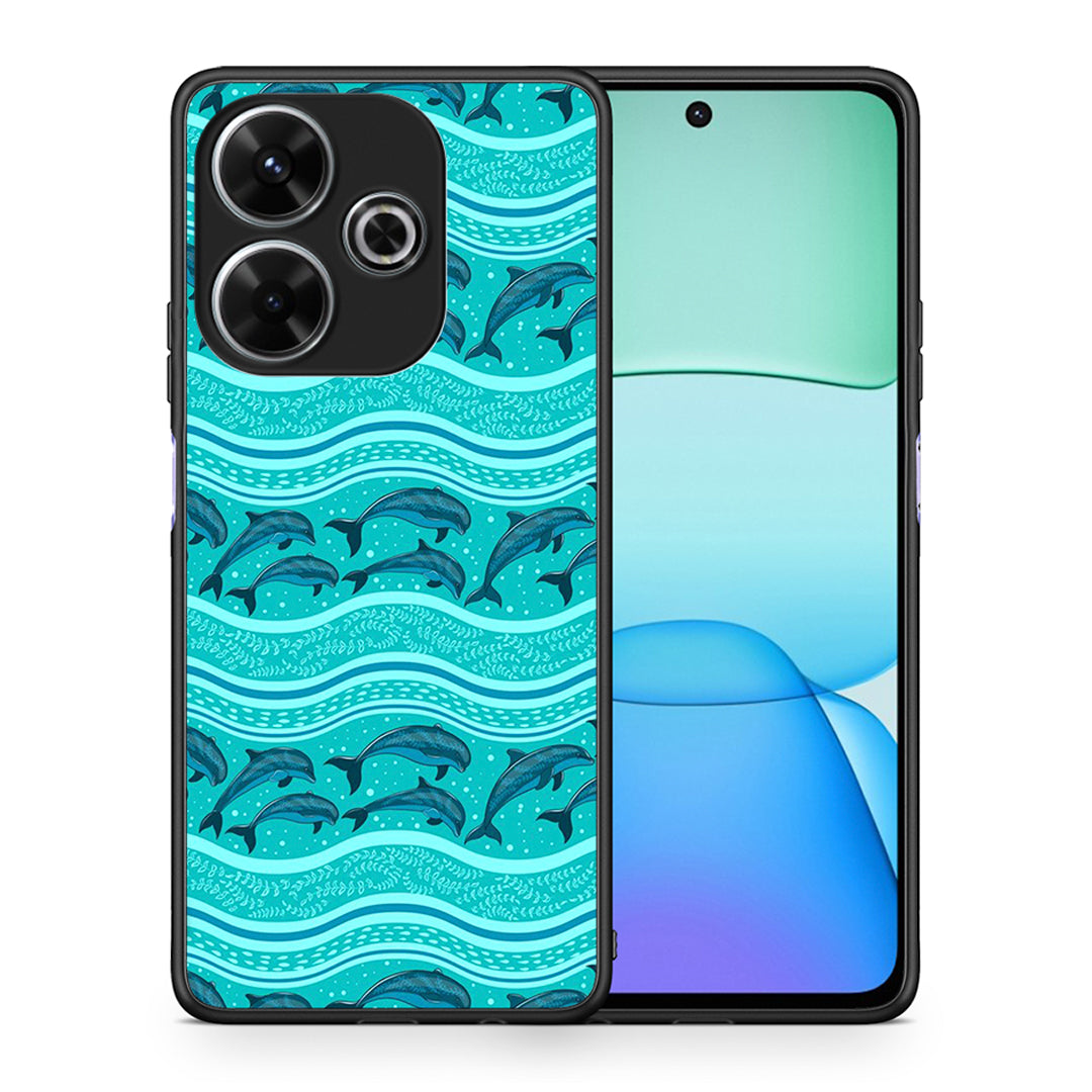 Θήκη Xiaomi Redmi 13 Swimming Dolphins από τη Smartfits με σχέδιο στο πίσω μέρος και μαύρο περίβλημα | Xiaomi Redmi 13 Swimming Dolphins case with colorful back and black bezels