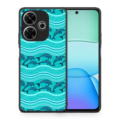 Θήκη Xiaomi Redmi 13 Swimming Dolphins από τη Smartfits με σχέδιο στο πίσω μέρος και μαύρο περίβλημα | Xiaomi Redmi 13 Swimming Dolphins case with colorful back and black bezels