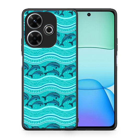 Θήκη Xiaomi Redmi 13 Swimming Dolphins από τη Smartfits με σχέδιο στο πίσω μέρος και μαύρο περίβλημα | Xiaomi Redmi 13 Swimming Dolphins case with colorful back and black bezels