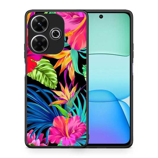 Θήκη Xiaomi Redmi 13 Tropical Flowers από τη Smartfits με σχέδιο στο πίσω μέρος και μαύρο περίβλημα | Xiaomi Redmi 13 Tropical Flowers case with colorful back and black bezels