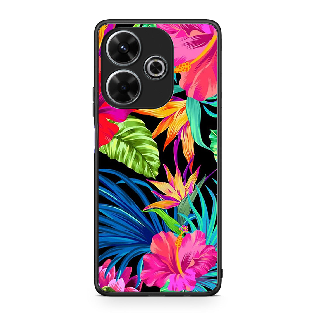 Xiaomi Redmi 13 Tropical Flowers θήκη από τη Smartfits με σχέδιο στο πίσω μέρος και μαύρο περίβλημα | Smartphone case with colorful back and black bezels by Smartfits