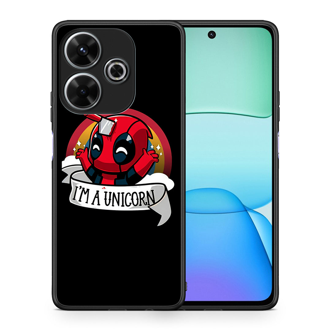Θήκη Xiaomi Redmi 13 Unicorn Deadpool από τη Smartfits με σχέδιο στο πίσω μέρος και μαύρο περίβλημα | Xiaomi Redmi 13 Unicorn Deadpool case with colorful back and black bezels