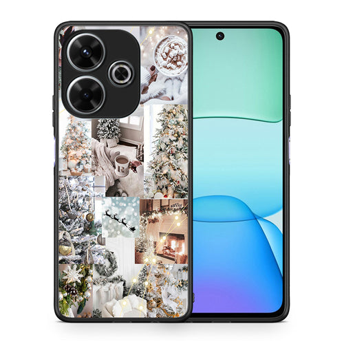 Θήκη Xiaomi Redmi 13 White Christmas από τη Smartfits με σχέδιο στο πίσω μέρος και μαύρο περίβλημα | Xiaomi Redmi 13 White Christmas case with colorful back and black bezels