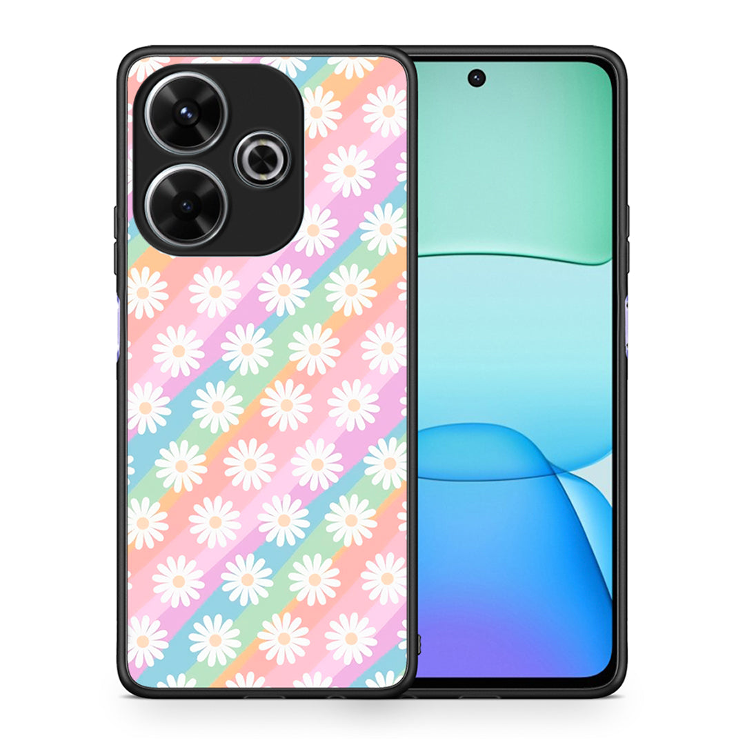 Θήκη Xiaomi Redmi 13 White Daisies από τη Smartfits με σχέδιο στο πίσω μέρος και μαύρο περίβλημα | Xiaomi Redmi 13 White Daisies case with colorful back and black bezels