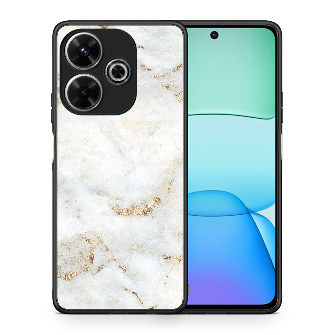 Θήκη Xiaomi Redmi 13 White Gold Marble από τη Smartfits με σχέδιο στο πίσω μέρος και μαύρο περίβλημα | Xiaomi Redmi 13 White Gold Marble case with colorful back and black bezels