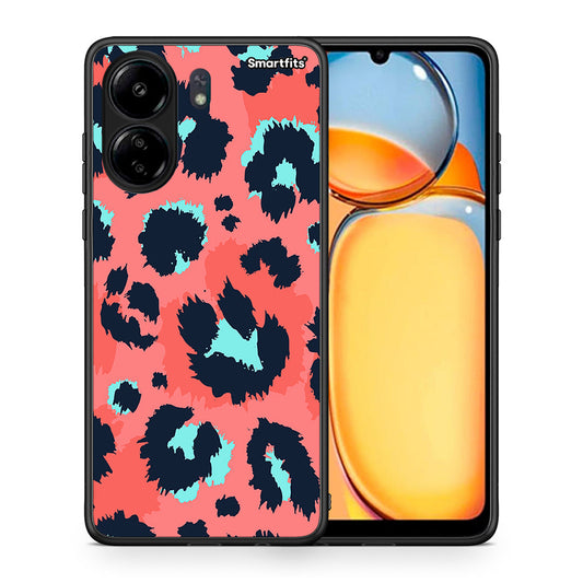 Θήκη Xiaomi Poco C65 Pink Leopard Animal από τη Smartfits με σχέδιο στο πίσω μέρος και μαύρο περίβλημα | Xiaomi Poco C65 Pink Leopard Animal case with colorful back and black bezels