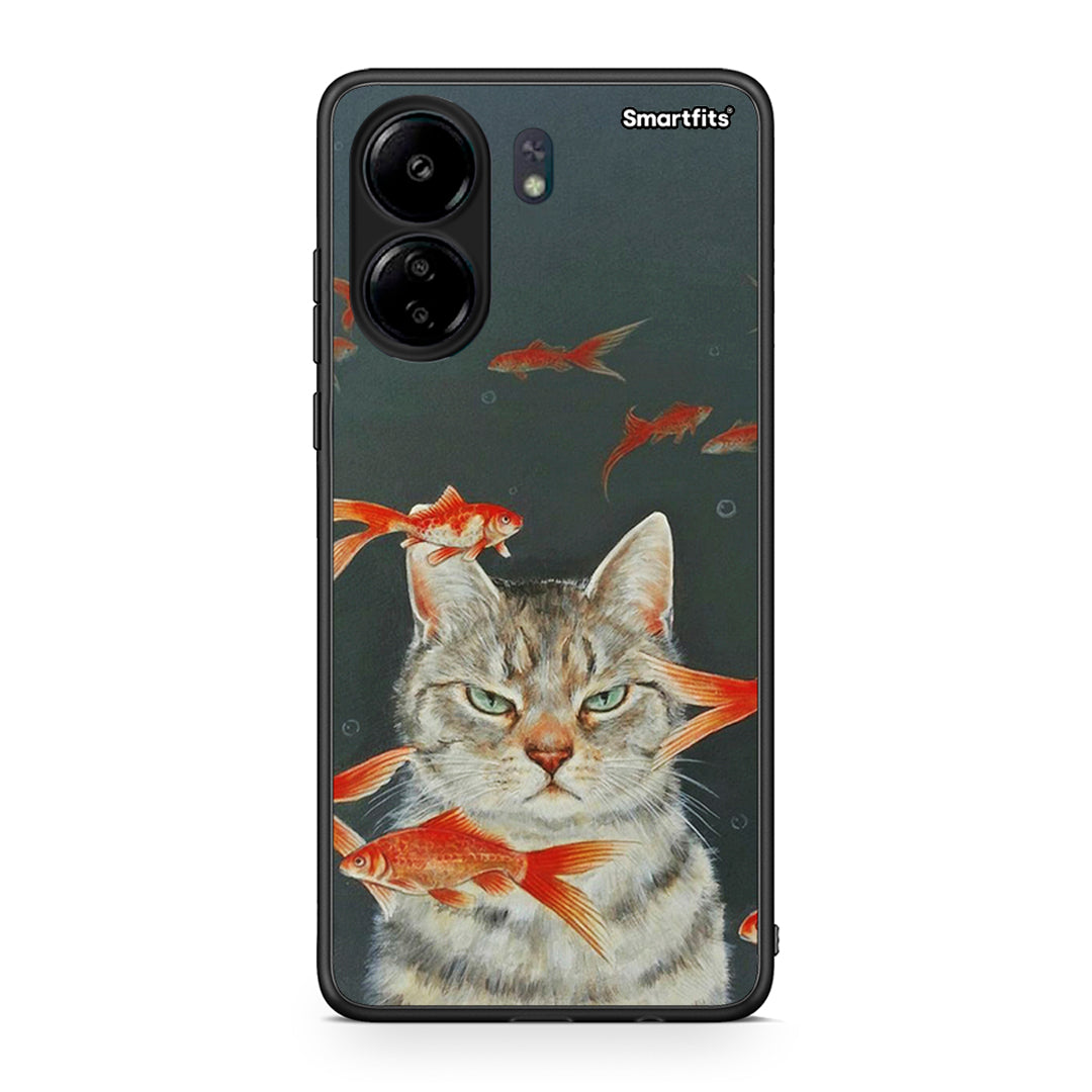 Xiaomi Poco C65 Cat Goldfish θήκη από τη Smartfits με σχέδιο στο πίσω μέρος και μαύρο περίβλημα | Smartphone case with colorful back and black bezels by Smartfits