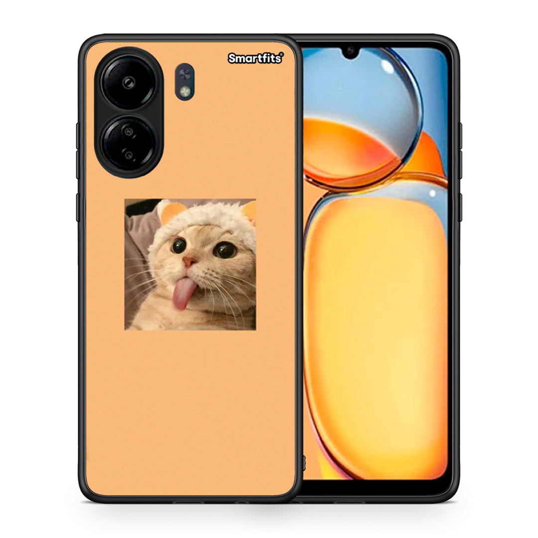 Θήκη Xiaomi Poco C65 Cat Tongue από τη Smartfits με σχέδιο στο πίσω μέρος και μαύρο περίβλημα | Xiaomi Poco C65 Cat Tongue case with colorful back and black bezels