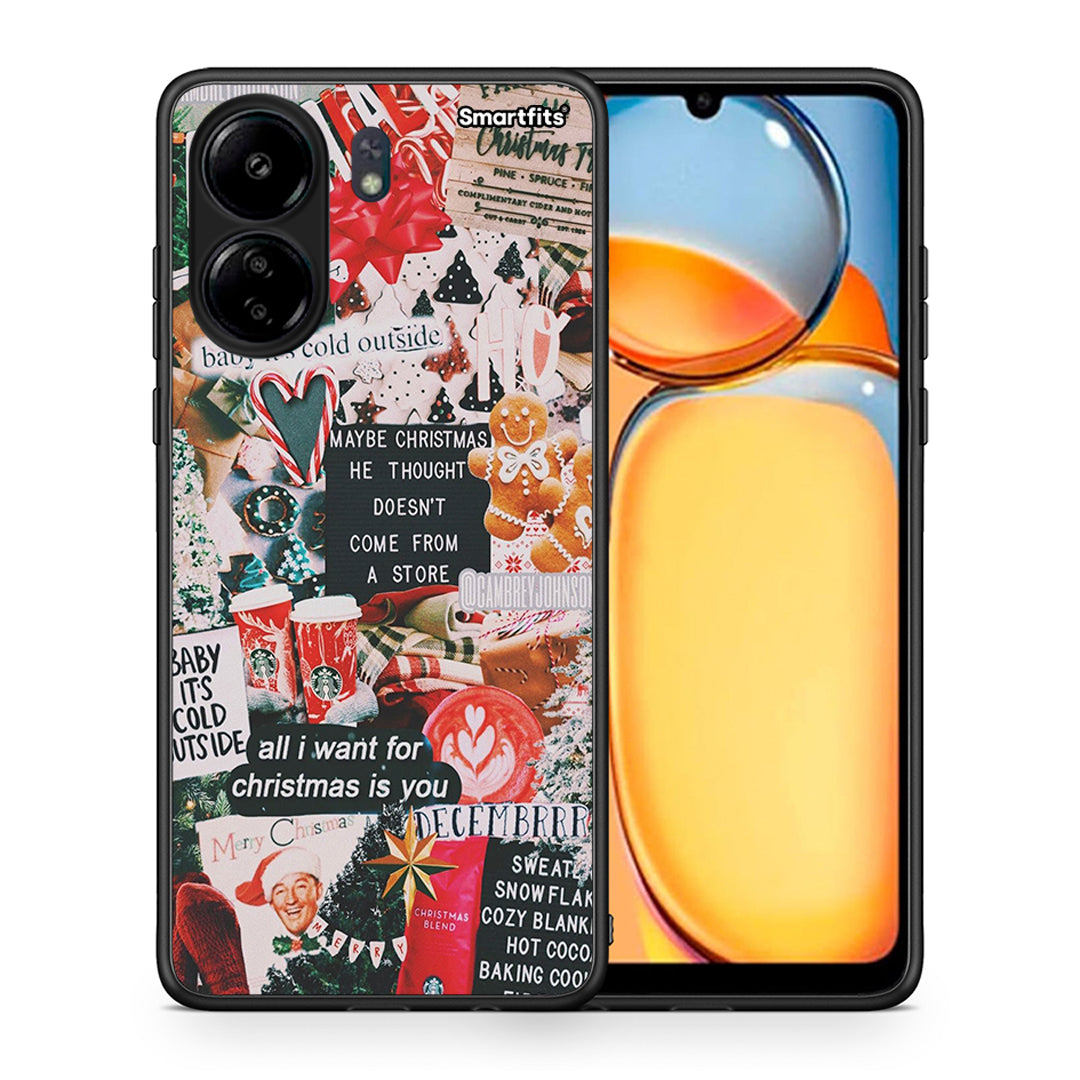 Θήκη Xiaomi Poco C65 Christmas Happiness από τη Smartfits με σχέδιο στο πίσω μέρος και μαύρο περίβλημα | Xiaomi Poco C65 Christmas Happiness case with colorful back and black bezels