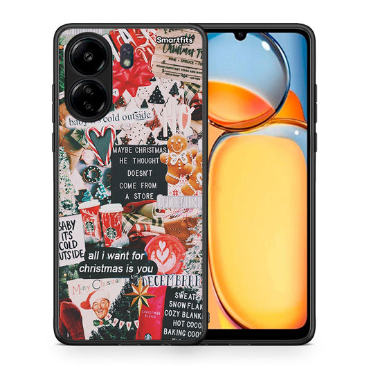 Θήκη Xiaomi Poco C65 Christmas Happiness από τη Smartfits με σχέδιο στο πίσω μέρος και μαύρο περίβλημα | Xiaomi Poco C65 Christmas Happiness case with colorful back and black bezels