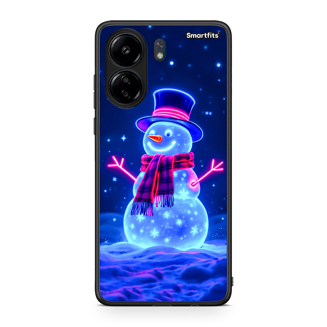 Xiaomi Poco C65 Christmas Neon Snowman θήκη από τη Smartfits με σχέδιο στο πίσω μέρος και μαύρο περίβλημα | Smartphone case with colorful back and black bezels by Smartfits