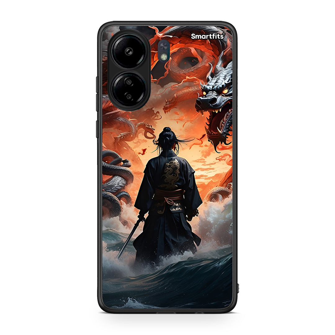 Xiaomi Poco C65 Dragons Fight θήκη από τη Smartfits με σχέδιο στο πίσω μέρος και μαύρο περίβλημα | Smartphone case with colorful back and black bezels by Smartfits