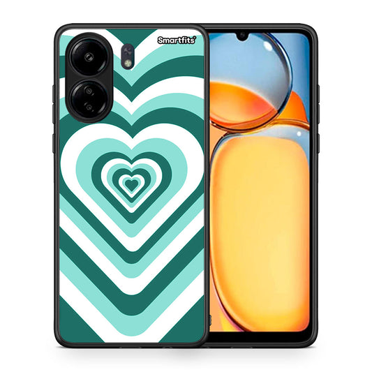 Θήκη Xiaomi Poco C65 Green Hearts από τη Smartfits με σχέδιο στο πίσω μέρος και μαύρο περίβλημα | Xiaomi Poco C65 Green Hearts case with colorful back and black bezels