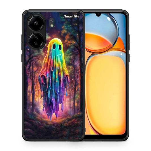 Θήκη Xiaomi Poco C65 Halloween Ghost από τη Smartfits με σχέδιο στο πίσω μέρος και μαύρο περίβλημα | Xiaomi Poco C65 Halloween Ghost case with colorful back and black bezels