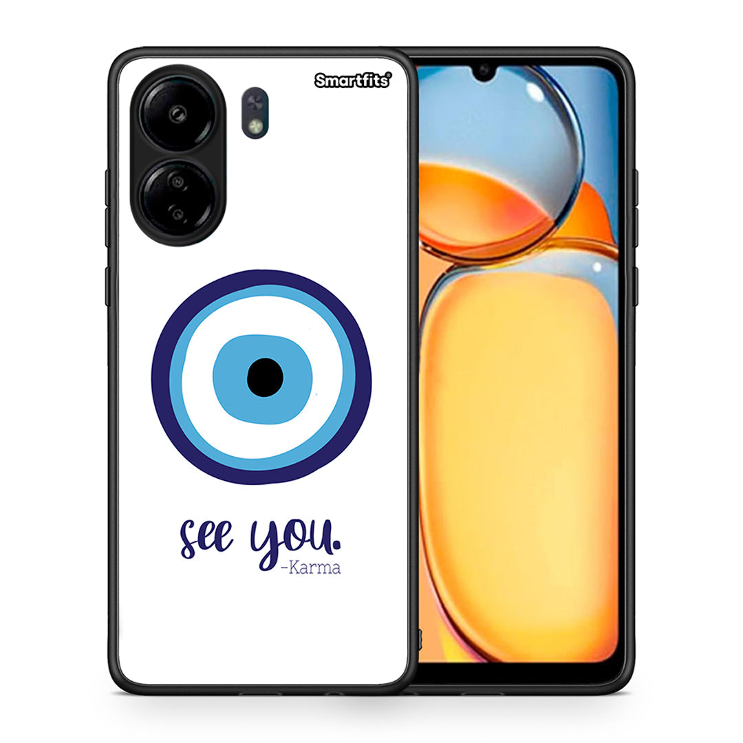 Θήκη Xiaomi Poco C65 Karma Says από τη Smartfits με σχέδιο στο πίσω μέρος και μαύρο περίβλημα | Xiaomi Poco C65 Karma Says case with colorful back and black bezels