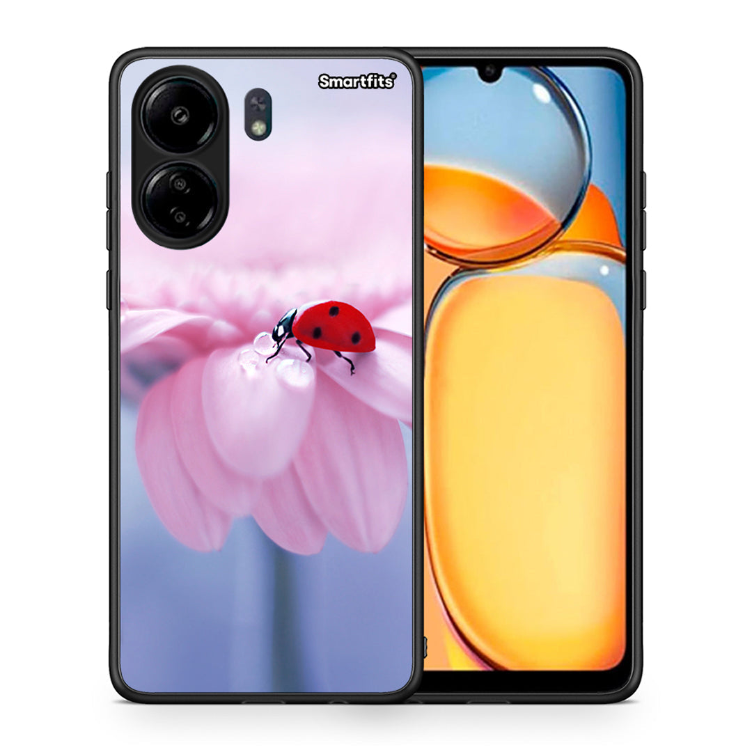 Θήκη Xiaomi Poco C65 Ladybug Flower από τη Smartfits με σχέδιο στο πίσω μέρος και μαύρο περίβλημα | Xiaomi Poco C65 Ladybug Flower case with colorful back and black bezels