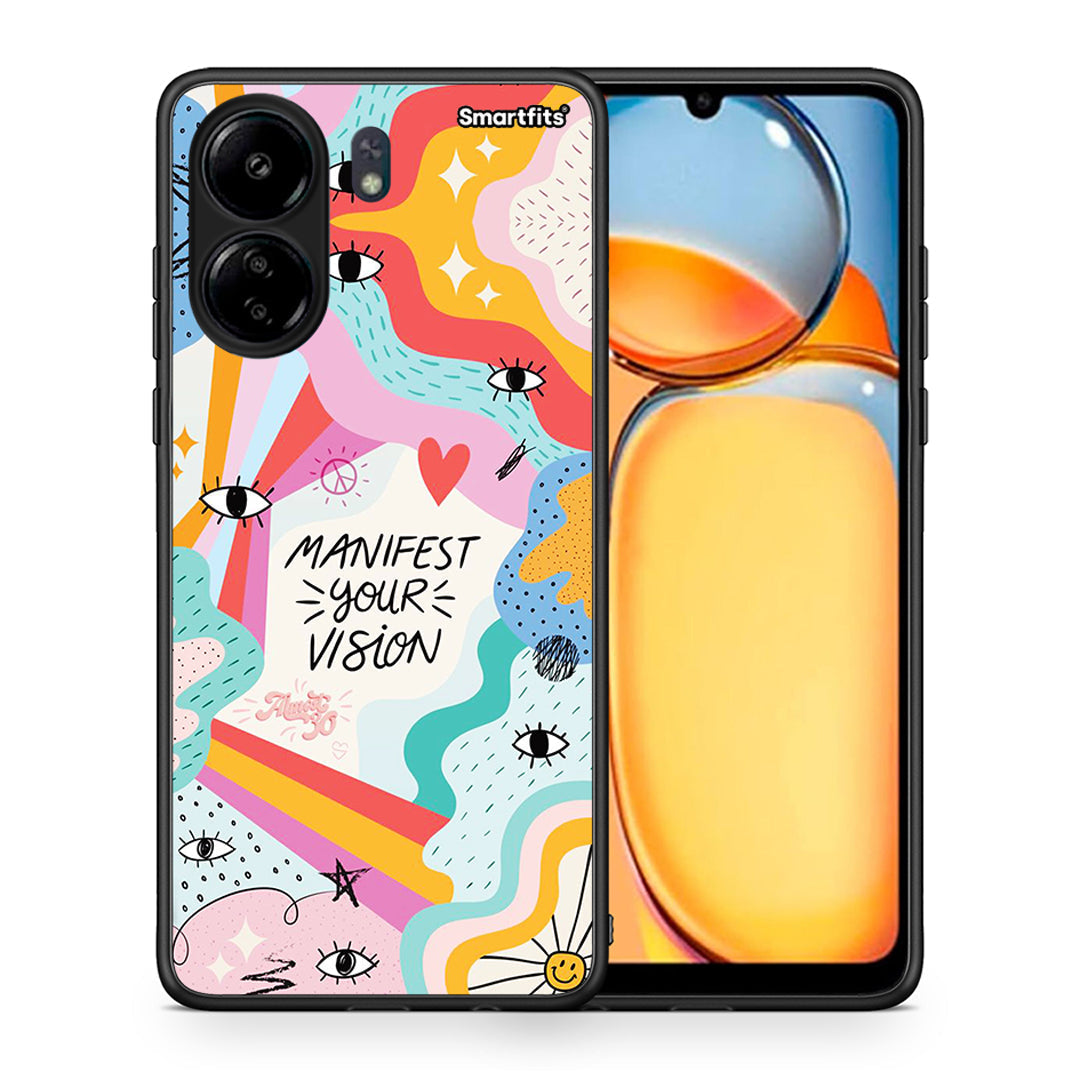 Θήκη Xiaomi Poco C65 Manifest Your Vision από τη Smartfits με σχέδιο στο πίσω μέρος και μαύρο περίβλημα | Xiaomi Poco C65 Manifest Your Vision case with colorful back and black bezels