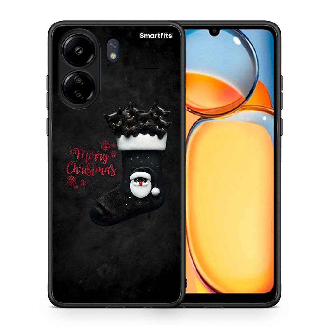 Θήκη Xiaomi Poco C65 Merry Cat Christmas από τη Smartfits με σχέδιο στο πίσω μέρος και μαύρο περίβλημα | Xiaomi Poco C65 Merry Cat Christmas case with colorful back and black bezels