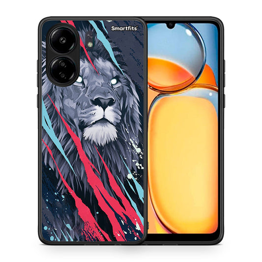 Θήκη Xiaomi Poco C65 Lion Designer PopArt από τη Smartfits με σχέδιο στο πίσω μέρος και μαύρο περίβλημα | Xiaomi Poco C65 Lion Designer PopArt case with colorful back and black bezels