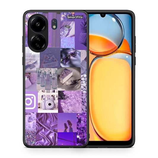 Θήκη Xiaomi Poco C65 Purple Aesthetic Collage από τη Smartfits με σχέδιο στο πίσω μέρος και μαύρο περίβλημα | Xiaomi Poco C65 Purple Aesthetic Collage case with colorful back and black bezels