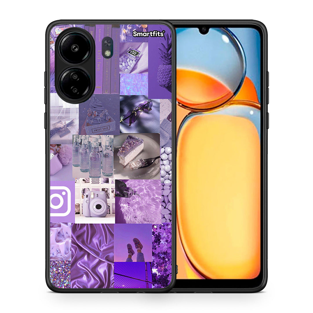 Θήκη Xiaomi Redmi 13C Purple Aesthetic Collage από τη Smartfits με σχέδιο στο πίσω μέρος και μαύρο περίβλημα | Xiaomi Redmi 13C Purple Aesthetic Collage case with colorful back and black bezels