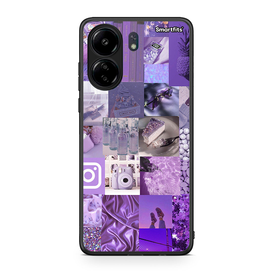 Xiaomi Redmi 13C Purple Aesthetic Collage θήκη από τη Smartfits με σχέδιο στο πίσω μέρος και μαύρο περίβλημα | Smartphone case with colorful back and black bezels by Smartfits