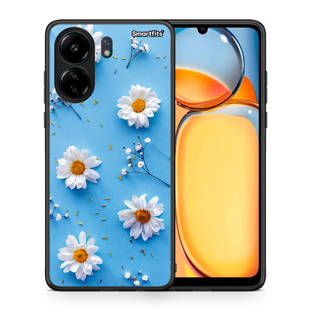 Θήκη Xiaomi Poco C65 Real Daisies από τη Smartfits με σχέδιο στο πίσω μέρος και μαύρο περίβλημα | Xiaomi Poco C65 Real Daisies case with colorful back and black bezels