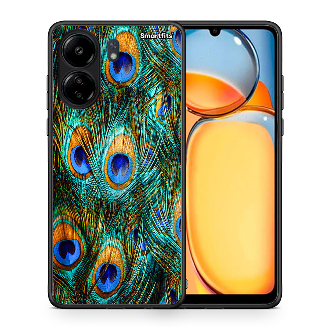 Θήκη Xiaomi Poco C65 Real Peacock Feathers από τη Smartfits με σχέδιο στο πίσω μέρος και μαύρο περίβλημα | Xiaomi Poco C65 Real Peacock Feathers case with colorful back and black bezels