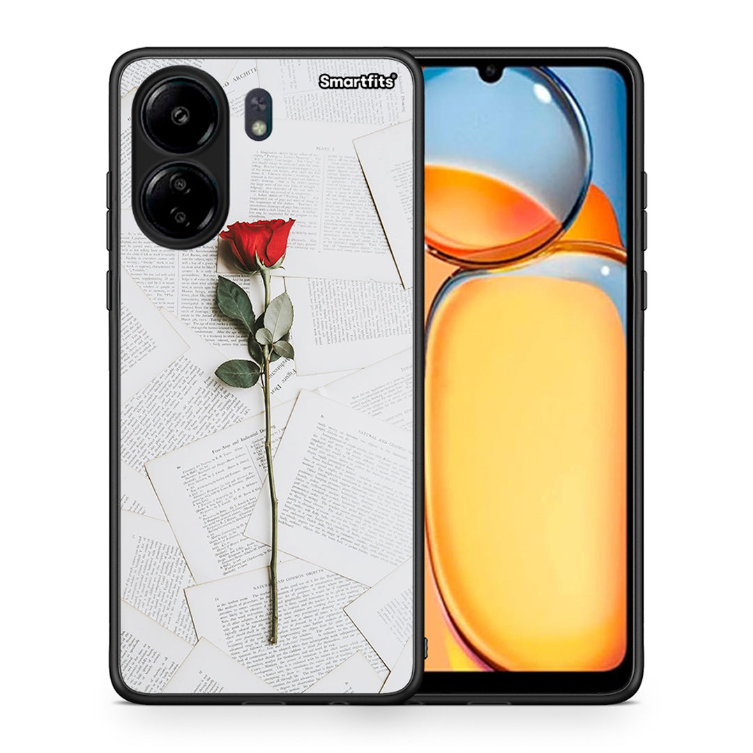 Θήκη Xiaomi Poco C65 Red Rose από τη Smartfits με σχέδιο στο πίσω μέρος και μαύρο περίβλημα | Xiaomi Poco C65 Red Rose case with colorful back and black bezels