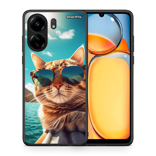 Θήκη Xiaomi Redmi 13C Summer Cat από τη Smartfits με σχέδιο στο πίσω μέρος και μαύρο περίβλημα | Xiaomi Redmi 13C Summer Cat case with colorful back and black bezels