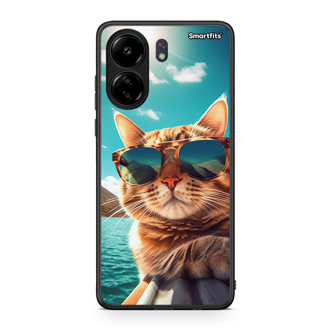 Xiaomi Poco C65 Summer Cat θήκη από τη Smartfits με σχέδιο στο πίσω μέρος και μαύρο περίβλημα | Smartphone case with colorful back and black bezels by Smartfits