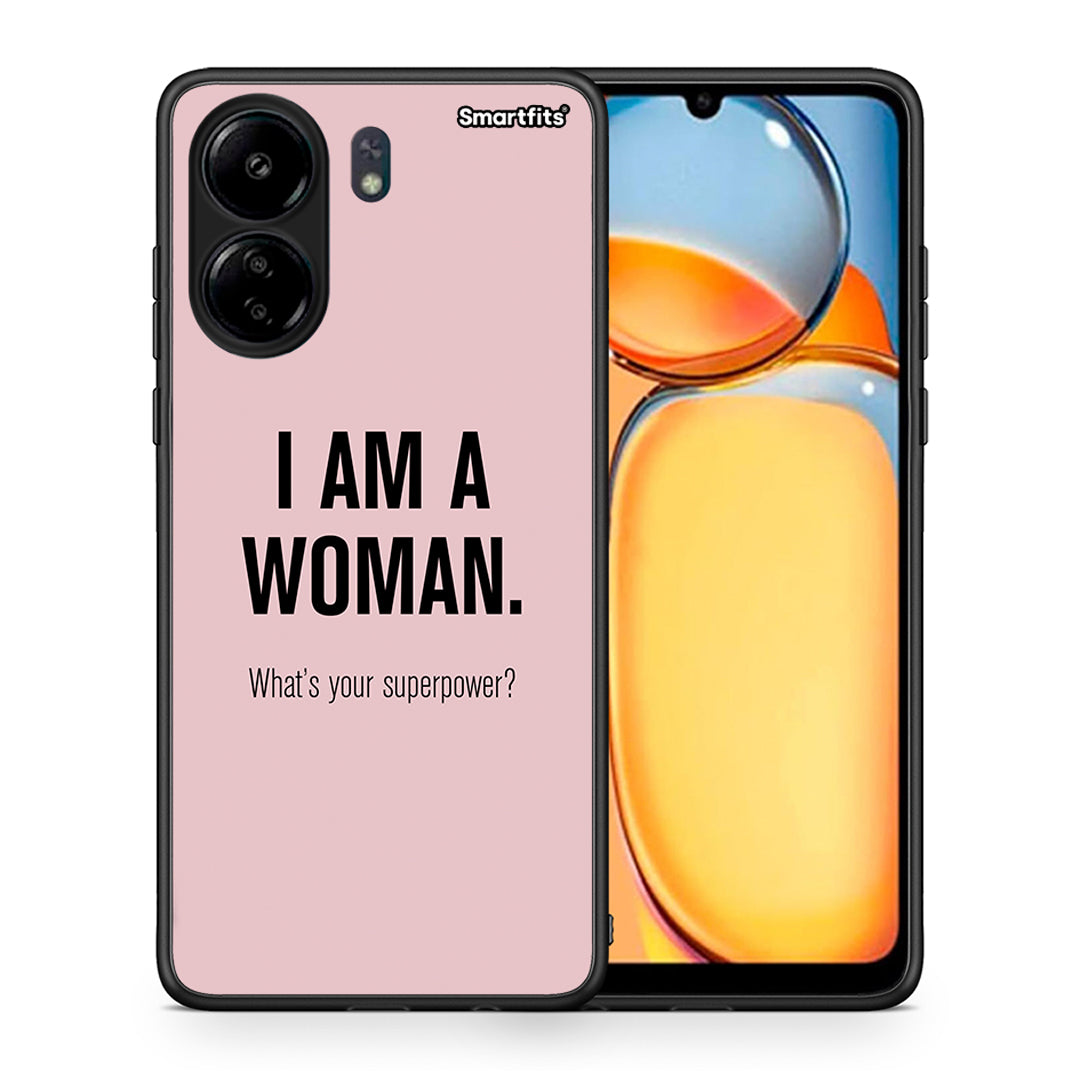 Θήκη Xiaomi Poco C65 Superpower Woman από τη Smartfits με σχέδιο στο πίσω μέρος και μαύρο περίβλημα | Xiaomi Poco C65 Superpower Woman case with colorful back and black bezels