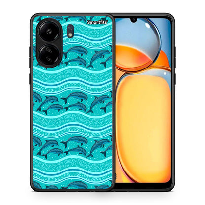 Θήκη Xiaomi Poco C65 Swimming Dolphins από τη Smartfits με σχέδιο στο πίσω μέρος και μαύρο περίβλημα | Xiaomi Poco C65 Swimming Dolphins case with colorful back and black bezels