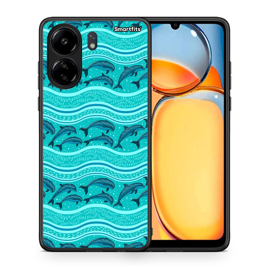 Θήκη Xiaomi Poco C65 Swimming Dolphins από τη Smartfits με σχέδιο στο πίσω μέρος και μαύρο περίβλημα | Xiaomi Poco C65 Swimming Dolphins case with colorful back and black bezels
