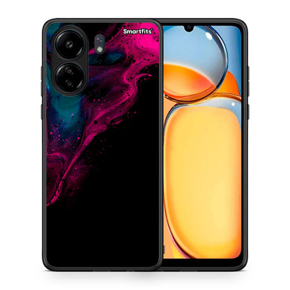 Θήκη Xiaomi Poco C65 Pink Black Watercolor από τη Smartfits με σχέδιο στο πίσω μέρος και μαύρο περίβλημα | Xiaomi Poco C65 Pink Black Watercolor case with colorful back and black bezels