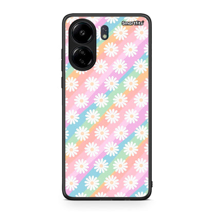 Xiaomi Poco C65 White Daisies θήκη από τη Smartfits με σχέδιο στο πίσω μέρος και μαύρο περίβλημα | Smartphone case with colorful back and black bezels by Smartfits