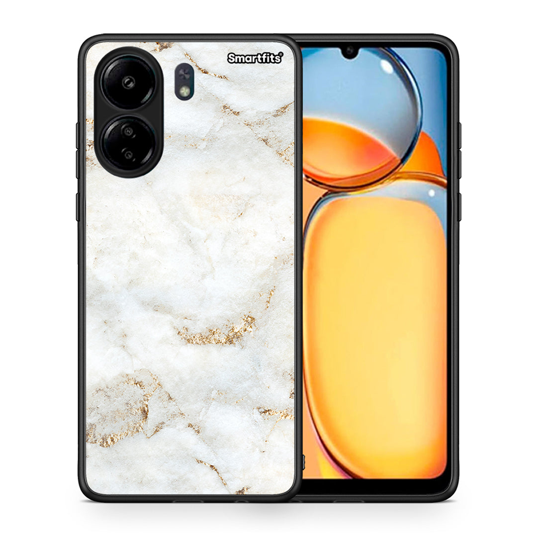 Θήκη Xiaomi Poco C65 White Gold Marble από τη Smartfits με σχέδιο στο πίσω μέρος και μαύρο περίβλημα | Xiaomi Poco C65 White Gold Marble case with colorful back and black bezels