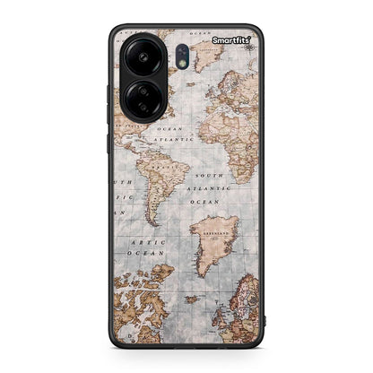 Xiaomi Poco C65 World Map Θήκη από τη Smartfits με σχέδιο στο πίσω μέρος και μαύρο περίβλημα | Smartphone case with colorful back and black bezels by Smartfits