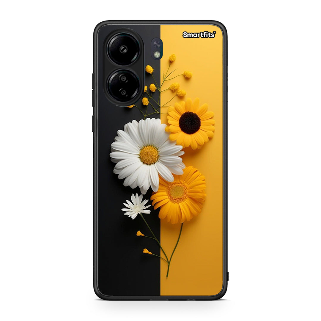 Xiaomi Redmi 13C Yellow Daisies θήκη από τη Smartfits με σχέδιο στο πίσω μέρος και μαύρο περίβλημα | Smartphone case with colorful back and black bezels by Smartfits