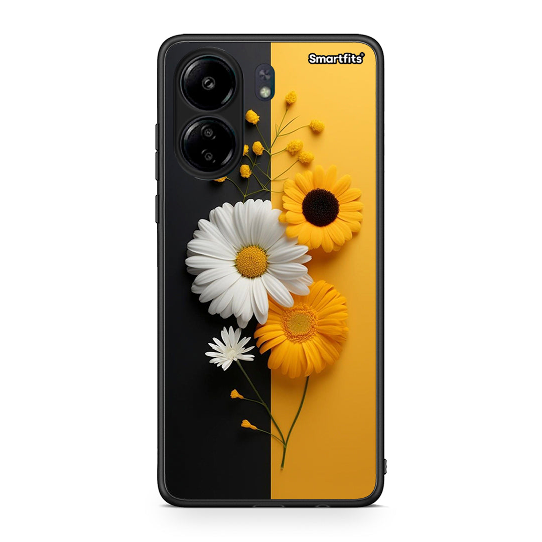 Xiaomi Poco C65 Yellow Daisies θήκη από τη Smartfits με σχέδιο στο πίσω μέρος και μαύρο περίβλημα | Smartphone case with colorful back and black bezels by Smartfits