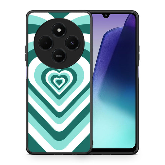 Θήκη Xiaomi Redmi 14C NFC / A3 Pro / Poco 75 4G / 5G Green Hearts από τη Smartfits με σχέδιο στο πίσω μέρος και μαύρο περίβλημα | Xiaomi Redmi 14C NFC / A3 Pro / Poco 75 4G / 5G Green Hearts case with colorful back and black bezels