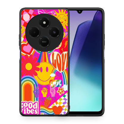 Θήκη Xiaomi Redmi 14C NFC / A3 Pro / Poco 75 4G / 5G Hippie Love από τη Smartfits με σχέδιο στο πίσω μέρος και μαύρο περίβλημα | Xiaomi Redmi 14C NFC / A3 Pro / Poco 75 4G / 5G Hippie Love case with colorful back and black bezels